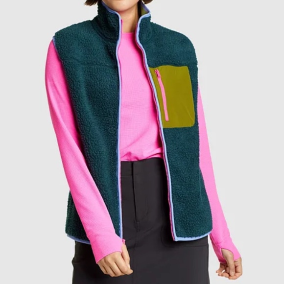 Eddie Bauer Chilali Faux Shearling Fleece Colorblock Vest Sz S - Picture 1 of 11